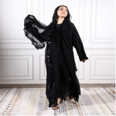 ‎ عباية نسائية شيفون بلون أسود